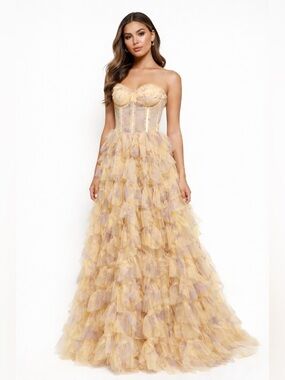 ✨Bridgerton ✒️ Peach Champagne Ruffle Tulle Dress XS Romantic Fairycore